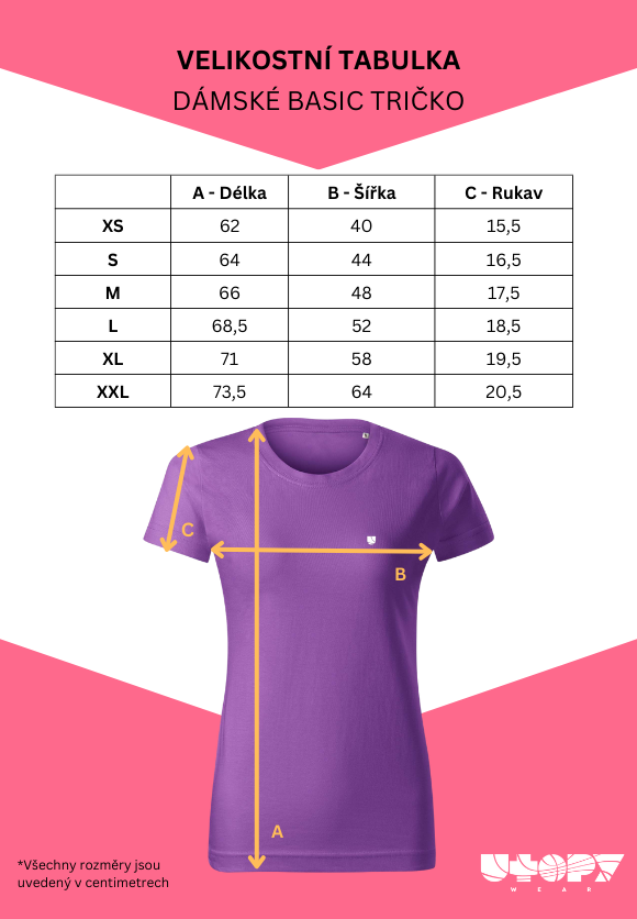 Tabulka velikosti_damske basic tricko utopy cz